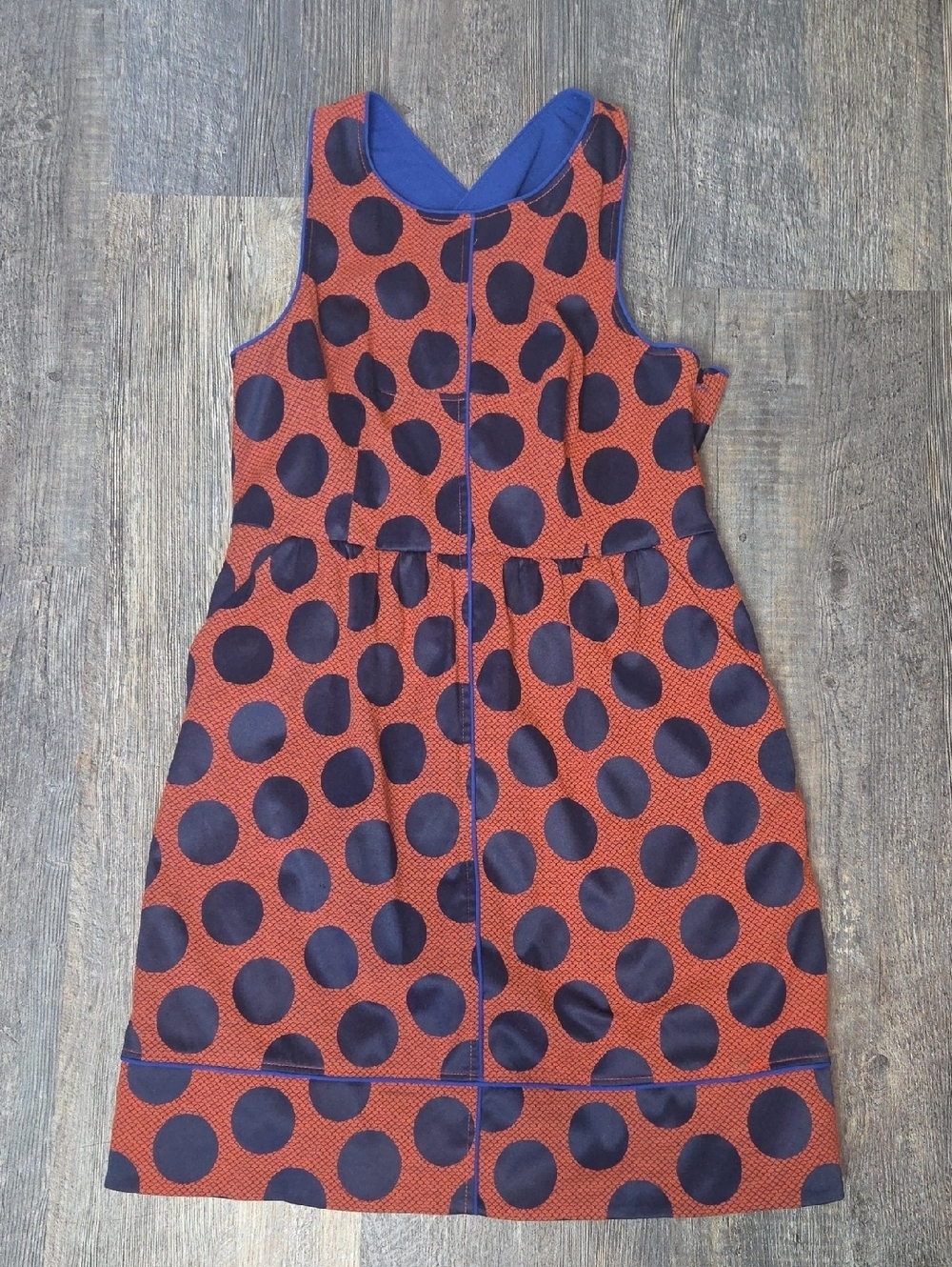 Maeve Rust Orange and Navy Polka Dot Sleeveless Dress